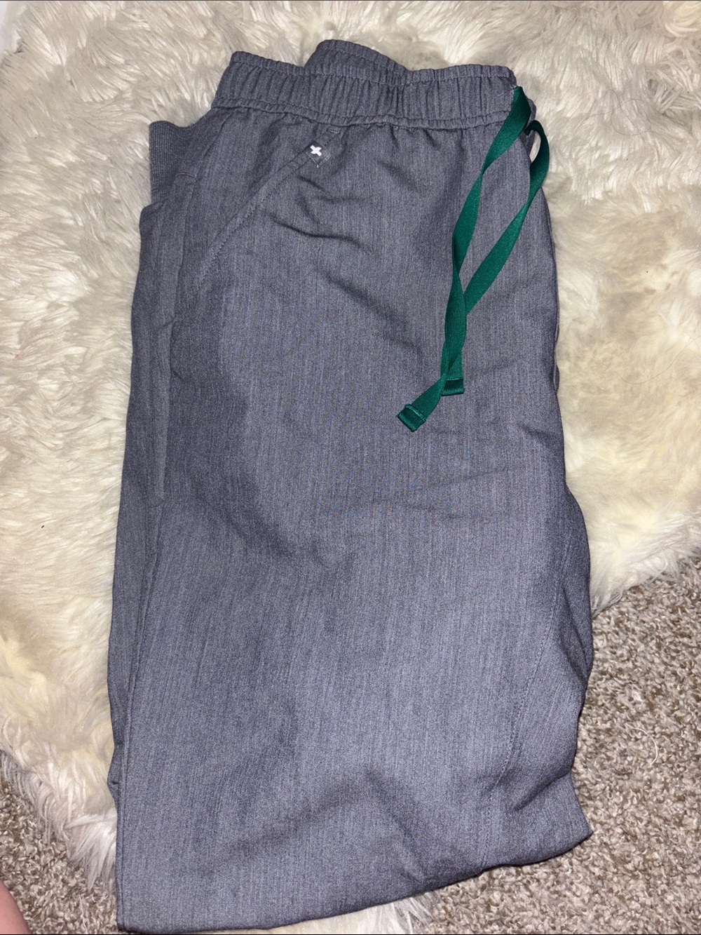 Figs Gray Scrub Pants with Teal Drawstring